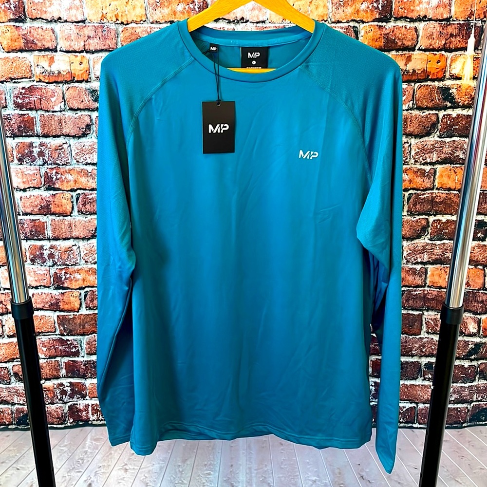 🔥 NEW w/ tags MP Velocity teal blue long sleeve large shirt men workout gym NWT